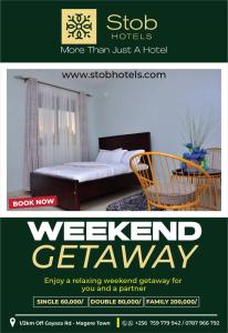 a flyer for a hotel with a bed and a chair at STOBHOTELs in Kasangati