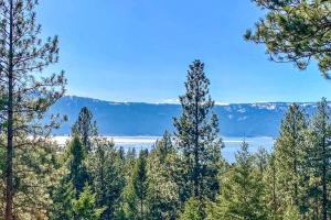 a view of a lake through the trees at Cascade Lakeview Log Cabin in Cascade