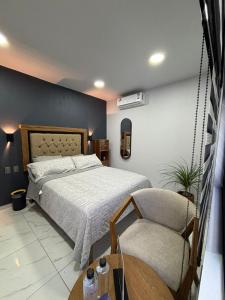 a bedroom with a bed and a chair at Hotel Casa FRALO in Atotonilco el Alto