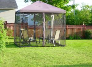 einen Pavillon mit Stühlen und einem Tisch im Hof in der Unterkunft Suncatcher B&B in Truro