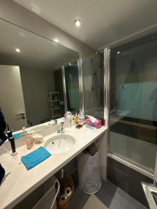 a bathroom with a sink and a shower at sony cottage in Lisbon