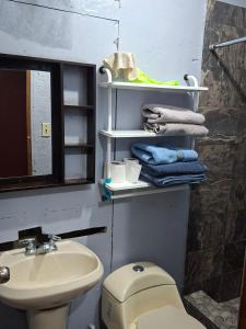 a bathroom with a toilet and a sink and a mirror at Mi casa in Ciudad Juárez +3 photos