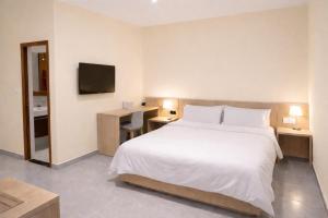 a hotel room with a bed and a television at Harmony Hotel in Vientiane
