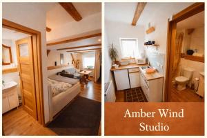two pictures of a room with a bedroom and a bathroom at Dom na Przedgórzu-Spokojny pobyt blisko górskich tras in Świeradów-Zdrój