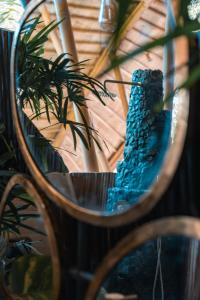 a view of a table with a plant in a mirror at Cocoon Reserve in Kuta Lombok