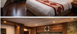 two pictures of a bedroom with a bed at rashik stayzz in Shimla +1 photo