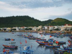 a group of boats in a body of water at Khánh Sạn Trang Thư in Ly Son