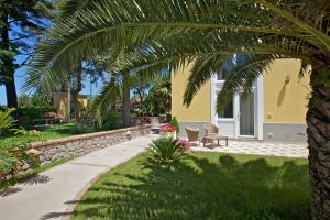 a house with a palm tree and a sidewalk at Hotel Villa Ceselle in Anacapri