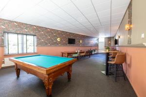a pool table in a room with tables and chairs at Strandhotel Wemeldinge in Wemeldinge