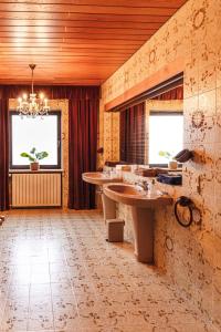 a large room with two sinks and two windows at Landhausvilla Watzmannblick in Saaldorf-Surheim +29 photos