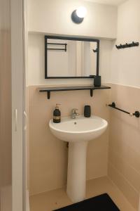 a bathroom with a sink and a mirror at Damiani Case Vacanze Palermo - Centro Storico in Palermo