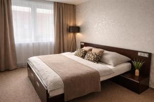 a bedroom with a large bed and a window at Apartmány Rosijo in Lednice