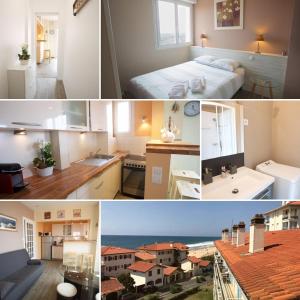 a collage of photos of a bedroom and a room at Central View, Hossegor, Plage, Famille in Hossegor