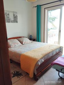 a bedroom with a bed and a sliding glass door at Appartement 974 in Le Tampon