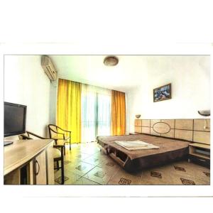 a room with a bed and a television in it at Hotel VICTORY in Vama Veche