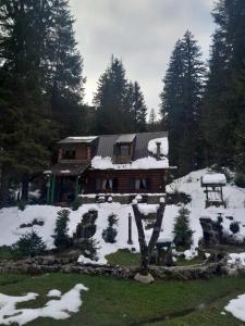 a log cabin in the snow with snow at Vikendica Avlija in Rožaje