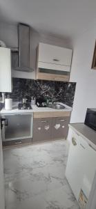 a small kitchen with a sink and a stove at Little Escape in Brăila