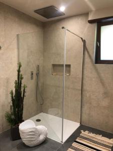 a bathroom with a shower with a toilet in it at Villa Aux Chênaies in Obernai