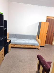a bedroom with a bed and a chair in a room at Квартира Шевченка in Lutsk