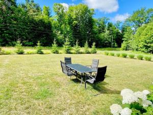 a table and chairs sitting in a field at Connie's Little House in Elmira