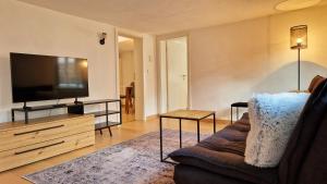 a living room with a couch and a flat screen tv at ARGENTA Living - QUELLQUARTIER in Fulda