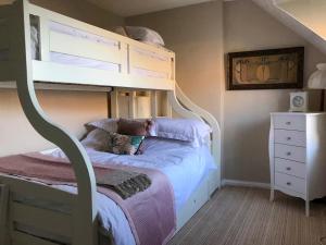a bedroom with a bunk bed with a ladder at Croftbank in Lochranza