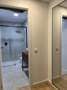 a bathroom with a shower and a glass door at Alcacer 4-1 in Puentedeume +21 photos