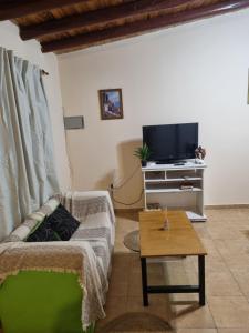 a living room with a couch and a tv at Refugio del Valle - Uspallata in Uspallata