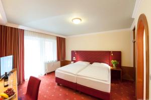 a hotel room with a bed and a television at Hotel Weinberg GmbH in Regau
