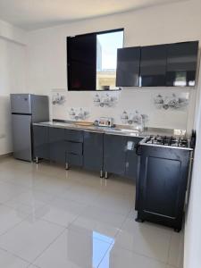 a kitchen with a sink and a stove at Aparta Hotel Mi Dulce Amanecer 2 in Cabrera