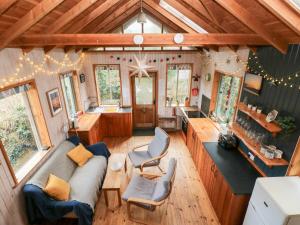 an overhead view of a living room of a tiny house at Cosy Eco Cabin in Newport