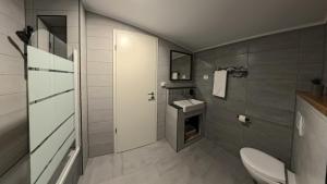 a bathroom with a toilet and a sink at Pera Apartments in Cristian +59 photos