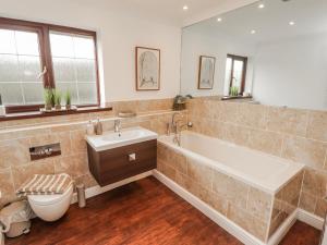 a bathroom with a tub and a toilet and a sink at Willows Lodge at Carreg Llwyd in Cardiff +52 photos