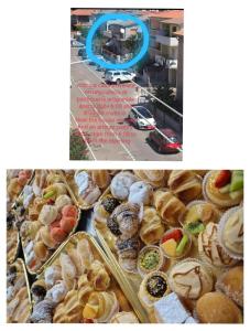 two pictures of different types of pastries on display at Le Camelie camera in Bosa