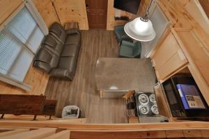 an overhead view of a tiny house with a living room at Stefan Cabin Nature-nested Tiny Home Hot Tub in Chattanooga