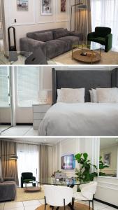 two pictures of a living room and a bedroom at Luxury Sunset Gem with Power Backup in Sandton