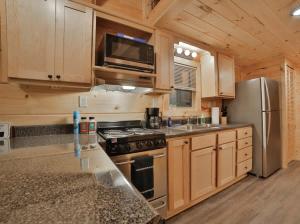 a kitchen with a stove and a refrigerator at Martha Cabin Tiny Cabin By Downtown Chattanooga in Chattanooga +22 photos