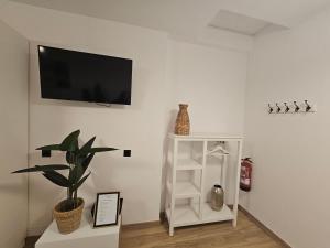 a living room with a flat screen tv on a wall at Casa Gelín Azul in Santillana del Mar