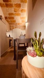 a living room with a table and a bowl of plants at Dal Nadìr allo Zènit room in Polignano a Mare