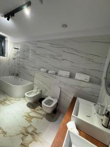 a bathroom with a toilet and a tub and a sink at KNIGHT Villa in Voluntari +30 photos