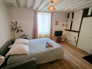 a bedroom with a bed with a towel on it at Le Petit Cocon d'Orléans in Orléans