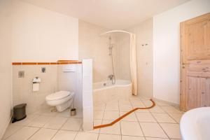 a bathroom with a toilet and a tub and a sink at Odin in Goltoft +16 photos