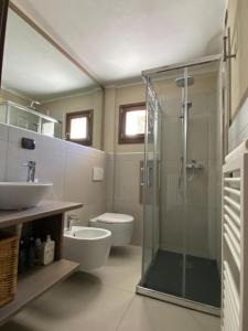 a bathroom with a shower and a toilet and a sink at New IL RICCIO in Cernobbio +65 photos