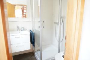 a bathroom with a shower and a sink at Ferienwohnung EGS in Lahr