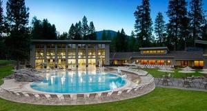 a large pool in front of a building at Lodge Room 020 in Black Butte Ranch