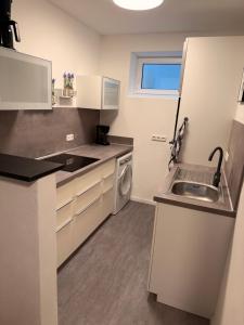 a kitchen with a sink and a washing machine at Casa Daniela Residence in Vilshofen an der Donau +2 photos