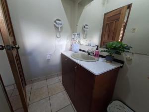 a bathroom with a sink and a mirror at Tulip House in Comayagua