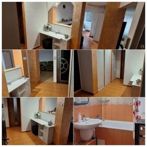 a collage of photos of a bathroom with a sink at ApartArena in Piteşti