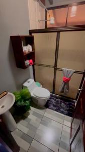 a bathroom with a toilet and a sink at Cabañas 2 Alajuela, San Carlos, Venecia, Marsella in Pueblo Nuevo +15 photos