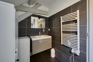 a bathroom with a sink and a mirror at Le Bossuet - Cosy et Charme au Centre Historique in Dijon